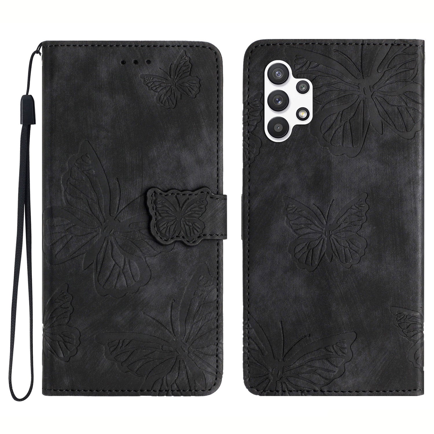 For Samsung Galaxy A32 5G / M32 5G Skin-touch PU Leather Wallet Case Butterfly Imprinted Phone Cover with Stand
