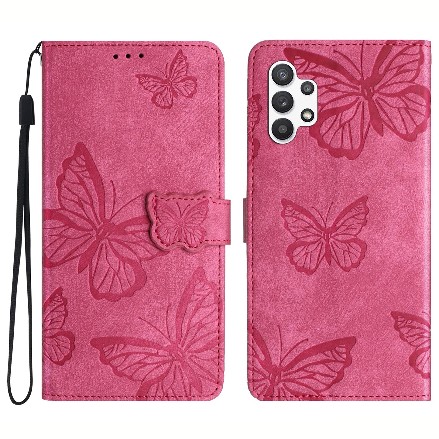 For Samsung Galaxy A32 5G / M32 5G Skin-touch PU Leather Wallet Case Butterfly Imprinted Phone Cover with Stand