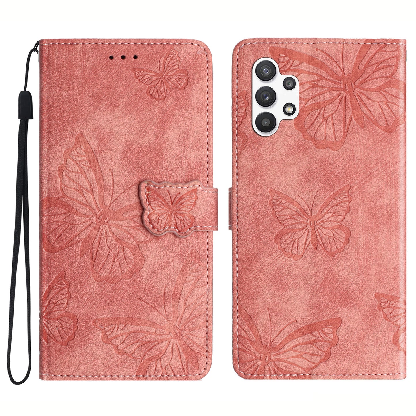 For Samsung Galaxy A32 5G / M32 5G Skin-touch PU Leather Wallet Case Butterfly Imprinted Phone Cover with Stand