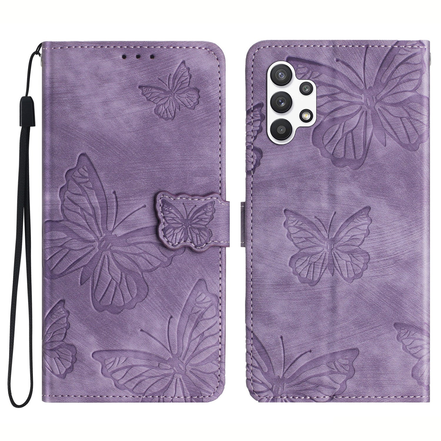 For Samsung Galaxy A32 5G / M32 5G Skin-touch PU Leather Wallet Case Butterfly Imprinted Phone Cover with Stand
