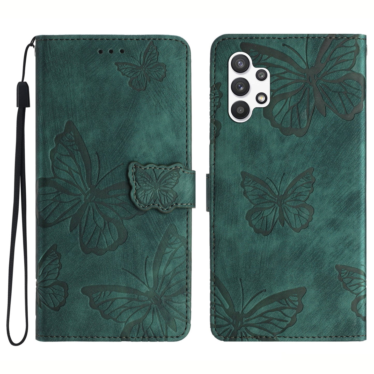 For Samsung Galaxy A32 5G / M32 5G Skin-touch PU Leather Wallet Case Butterfly Imprinted Phone Cover with Stand