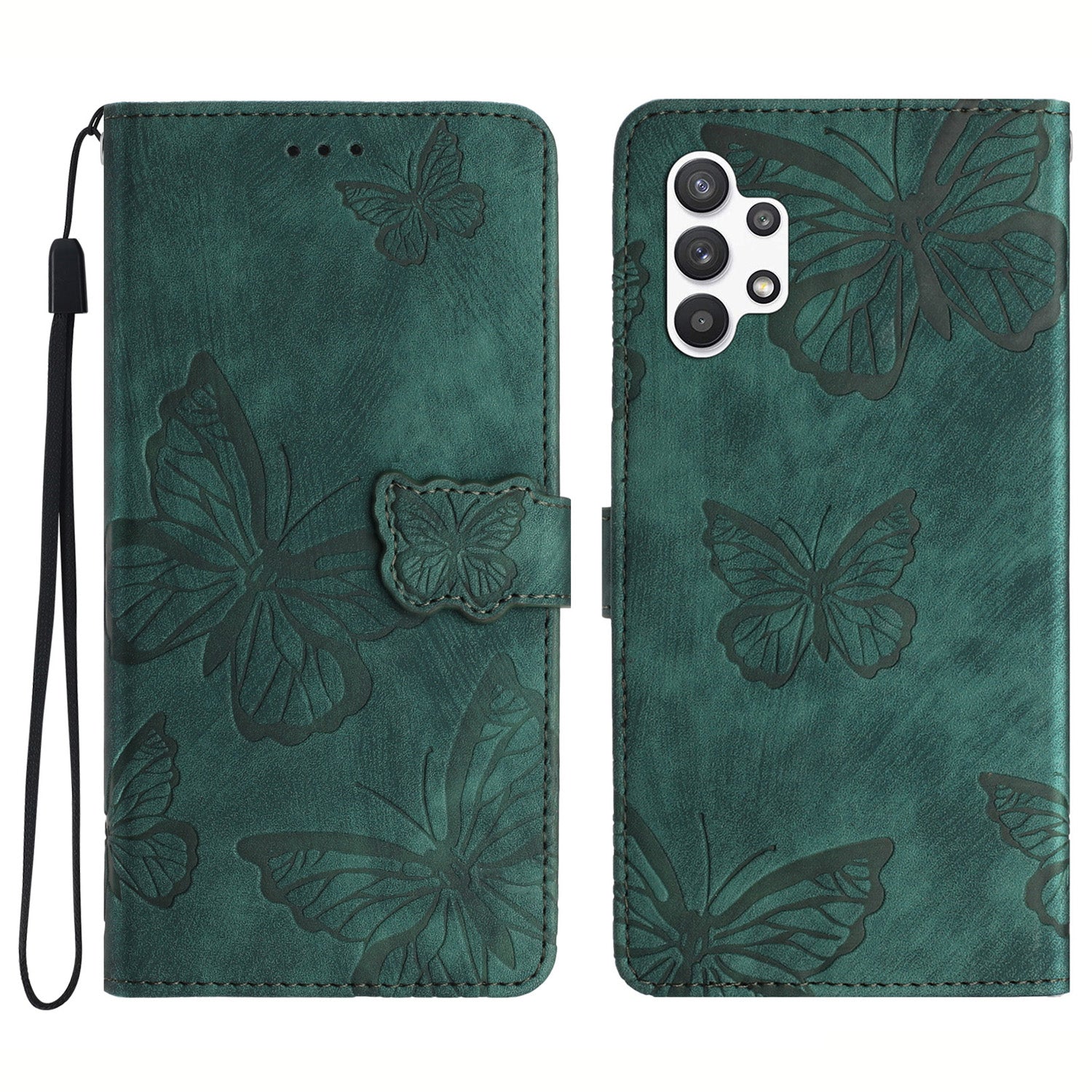 For Samsung Galaxy A32 5G / M32 5G Skin-touch PU Leather Wallet Case Butterfly Imprinted Phone Cover with Stand