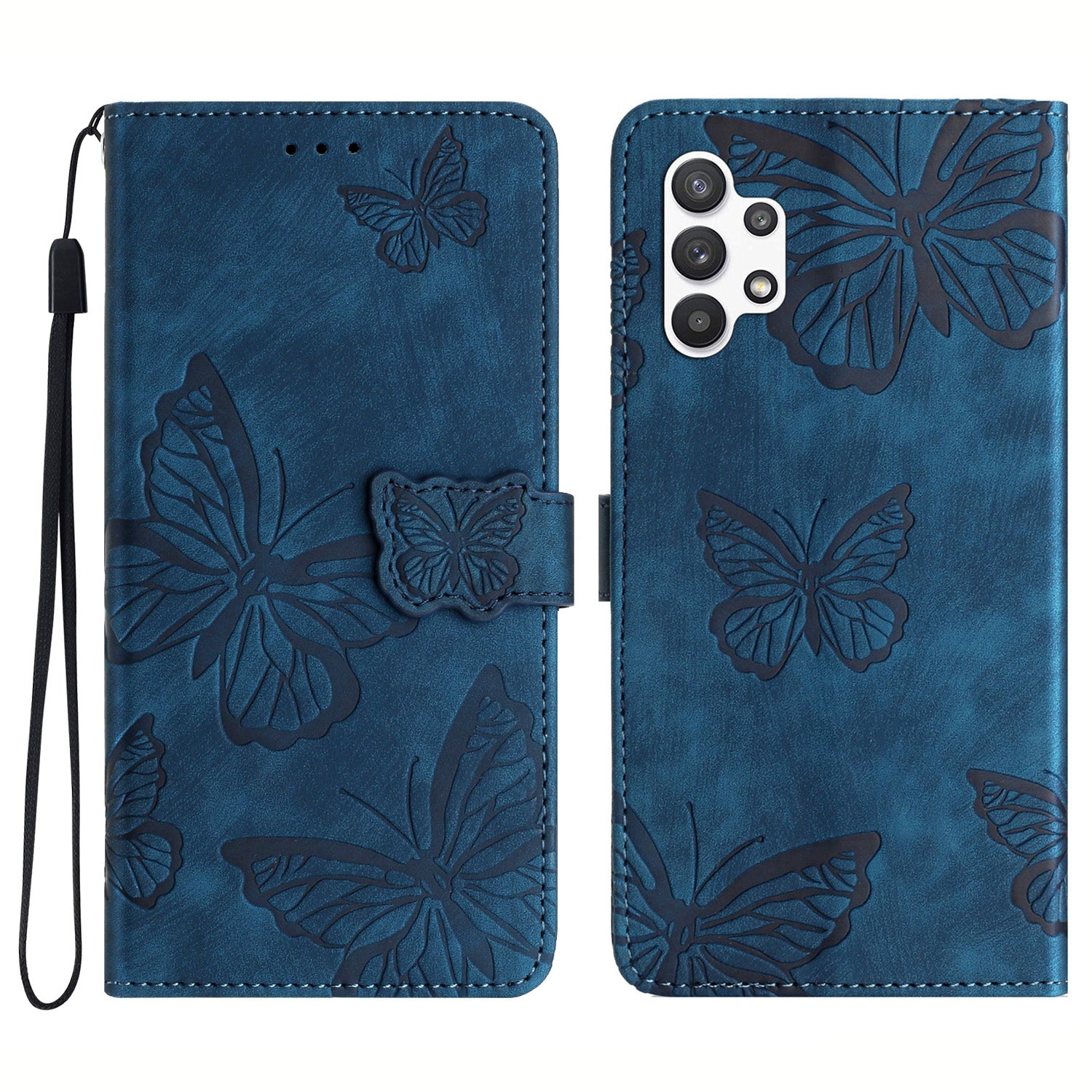 For Samsung Galaxy A32 5G / M32 5G Skin-touch PU Leather Wallet Case Butterfly Imprinted Phone Cover with Stand