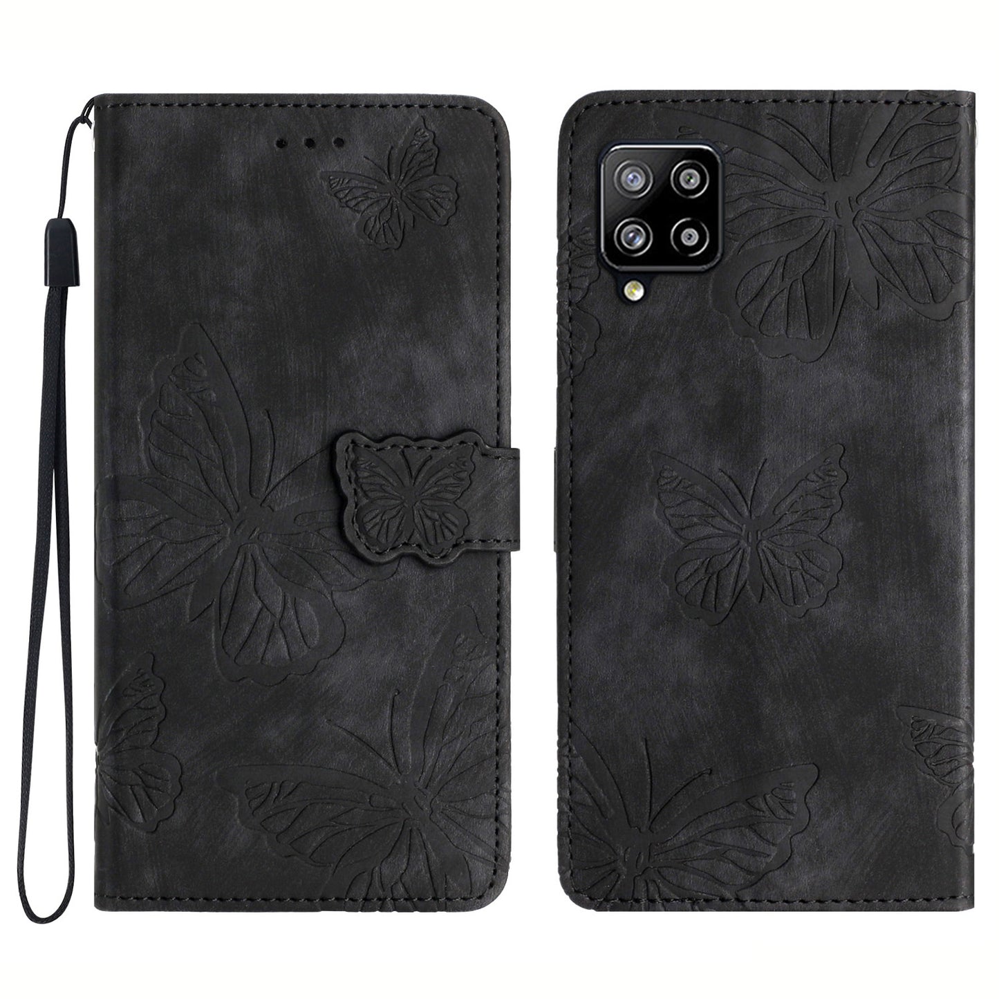 For Samsung Galaxy A42 5G Stand PU Leather Skin-touch Case Butterfly Imprinted Phone Wallet Cover