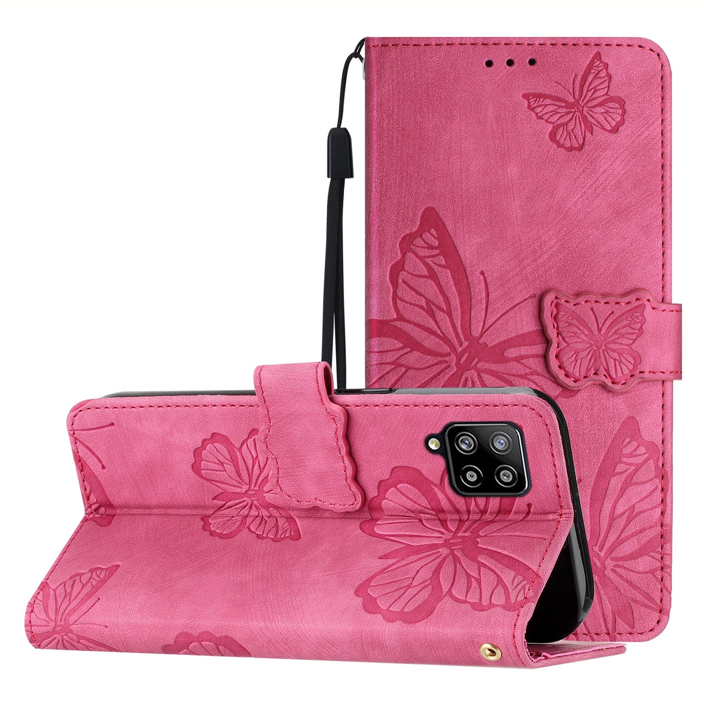 For Samsung Galaxy A42 5G Stand PU Leather Skin-touch Case Butterfly Imprinted Phone Wallet Cover