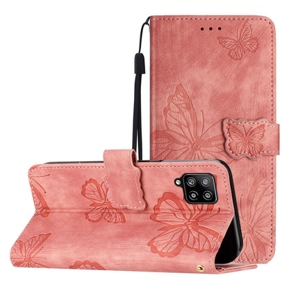 For Samsung Galaxy A42 5G Stand PU Leather Skin-touch Case Butterfly Imprinted Phone Wallet Cover