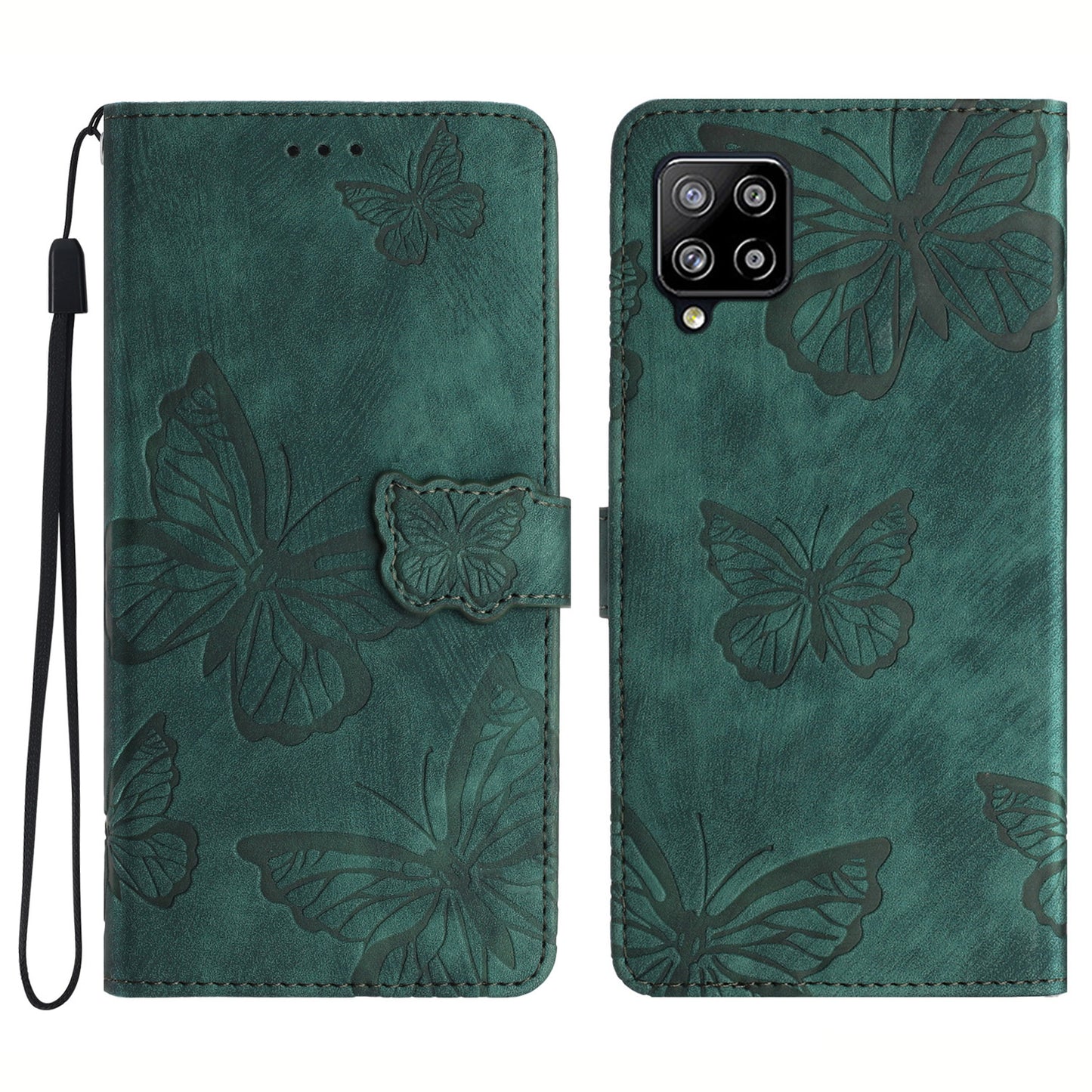 For Samsung Galaxy A42 5G Stand PU Leather Skin-touch Case Butterfly Imprinted Phone Wallet Cover