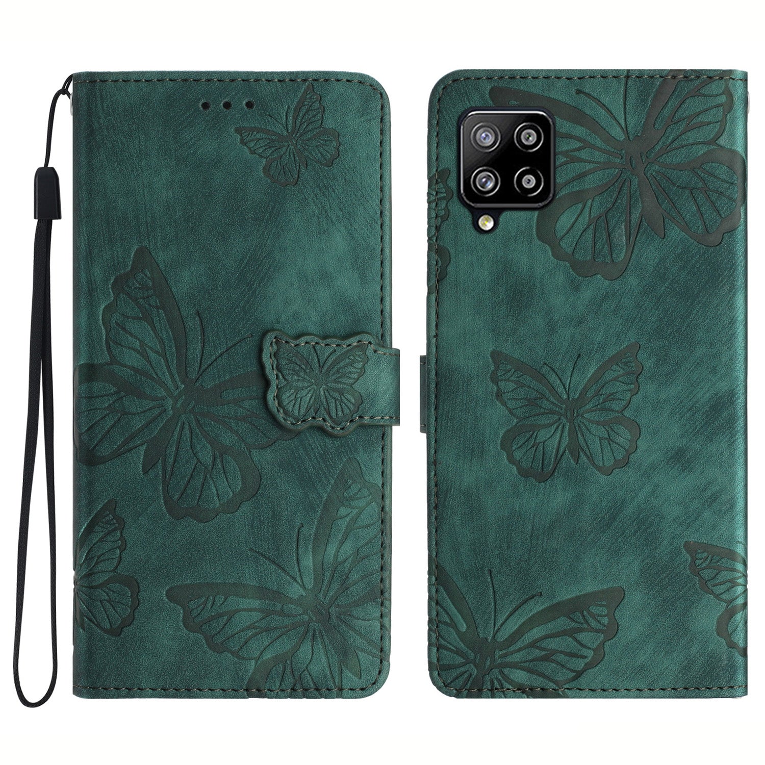 For Samsung Galaxy A42 5G Stand PU Leather Skin-touch Case Butterfly Imprinted Phone Wallet Cover