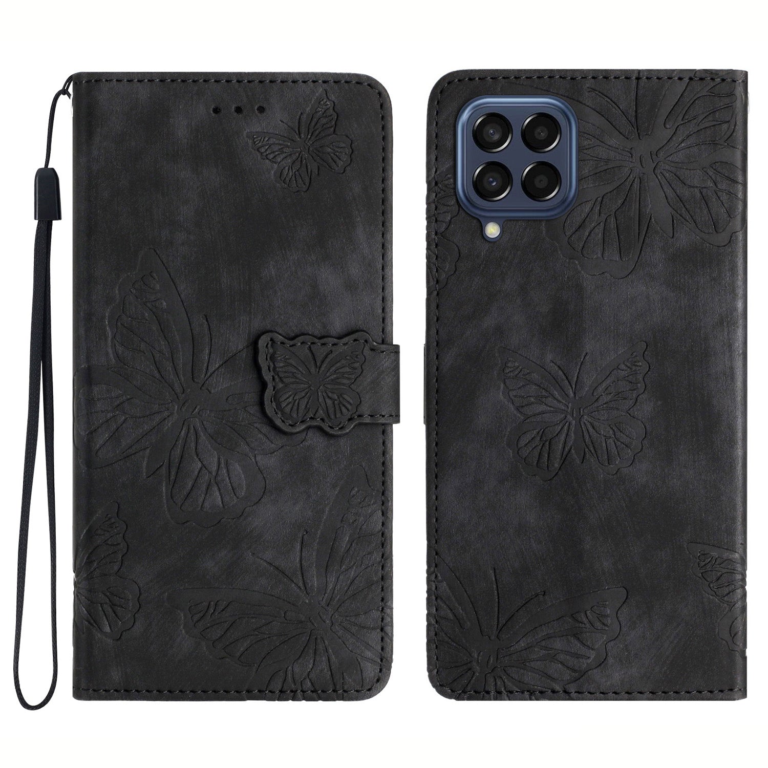 For Samsung Galaxy M53 5G Stand Case, PU Leather Wallet Butterfly Imprinted Skin-touch Phone Cover