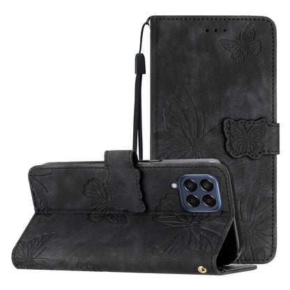 For Samsung Galaxy M53 5G Stand Case, PU Leather Wallet Butterfly Imprinted Skin-touch Phone Cover