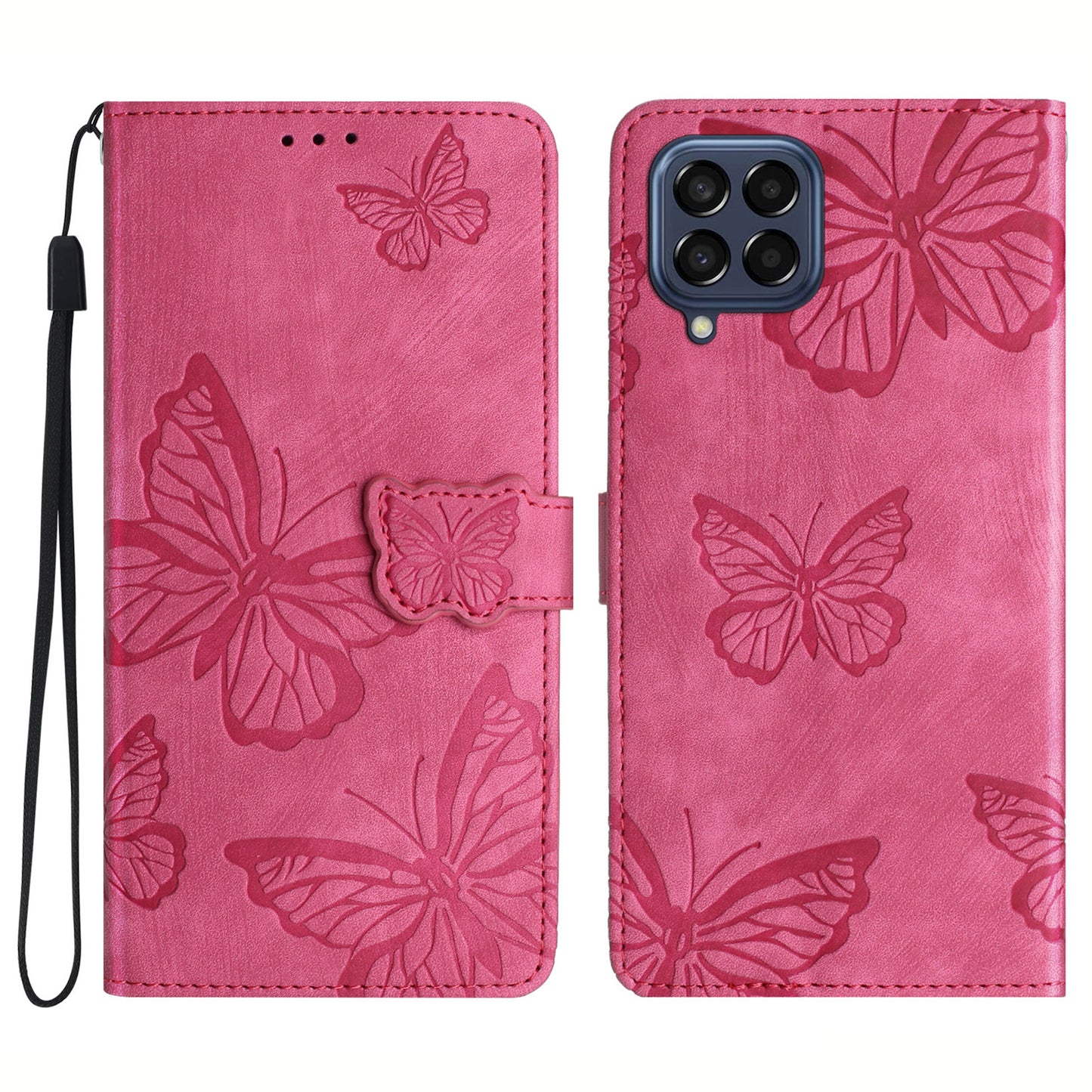 For Samsung Galaxy M53 5G Stand Case, PU Leather Wallet Butterfly Imprinted Skin-touch Phone Cover