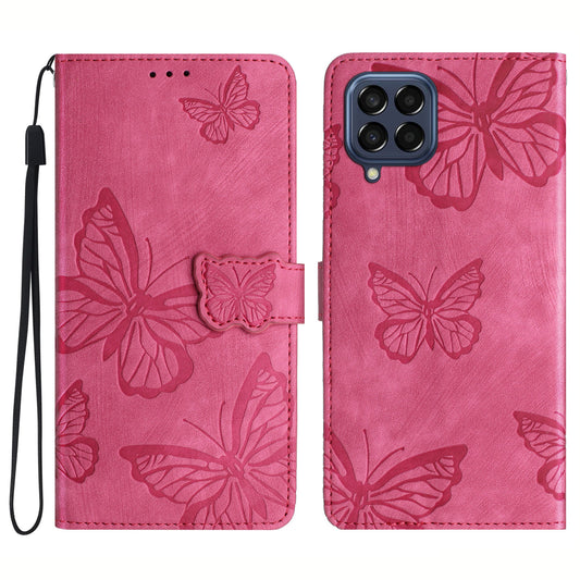 For Samsung Galaxy M53 5G Stand Case, PU Leather Wallet Butterfly Imprinted Skin-touch Phone Cover