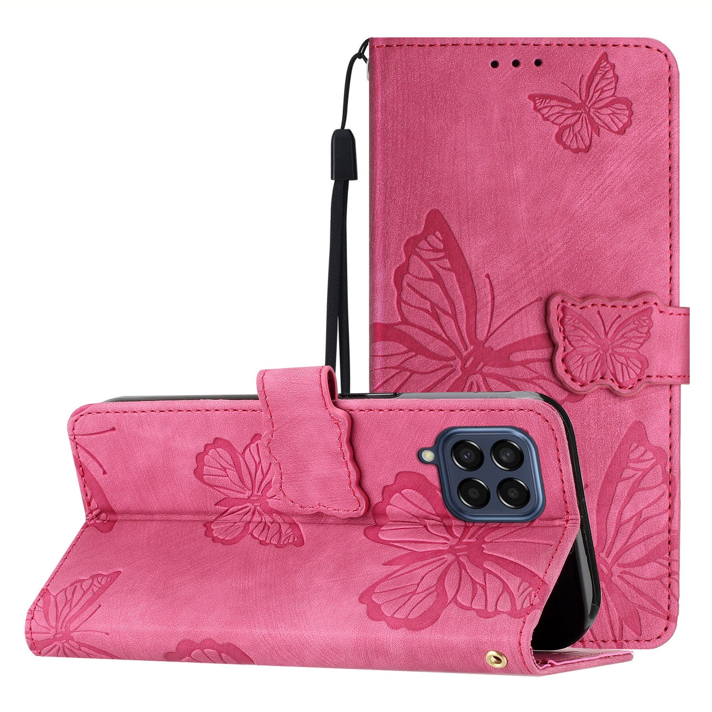 For Samsung Galaxy M53 5G Stand Case, PU Leather Wallet Butterfly Imprinted Skin-touch Phone Cover