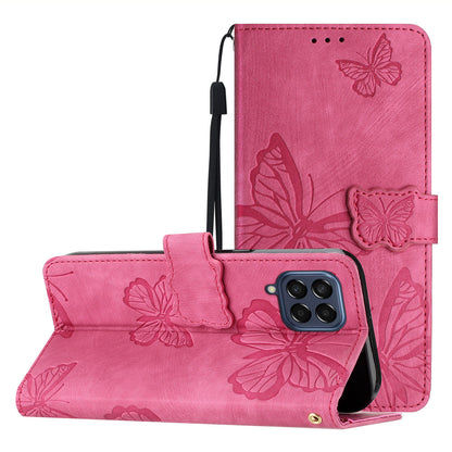 For Samsung Galaxy M53 5G Stand Case, PU Leather Wallet Butterfly Imprinted Skin-touch Phone Cover
