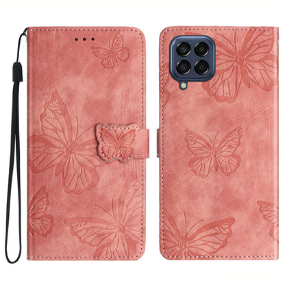 For Samsung Galaxy M53 5G Stand Case, PU Leather Wallet Butterfly Imprinted Skin-touch Phone Cover