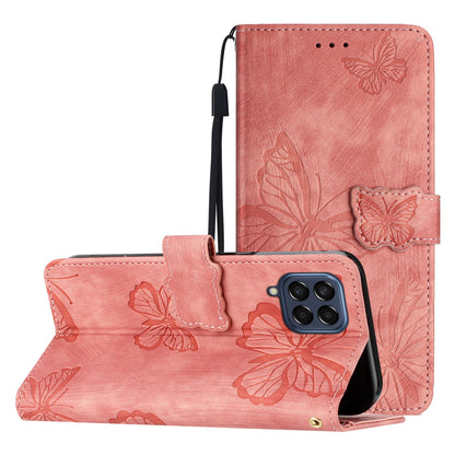 For Samsung Galaxy M53 5G Stand Case, PU Leather Wallet Butterfly Imprinted Skin-touch Phone Cover