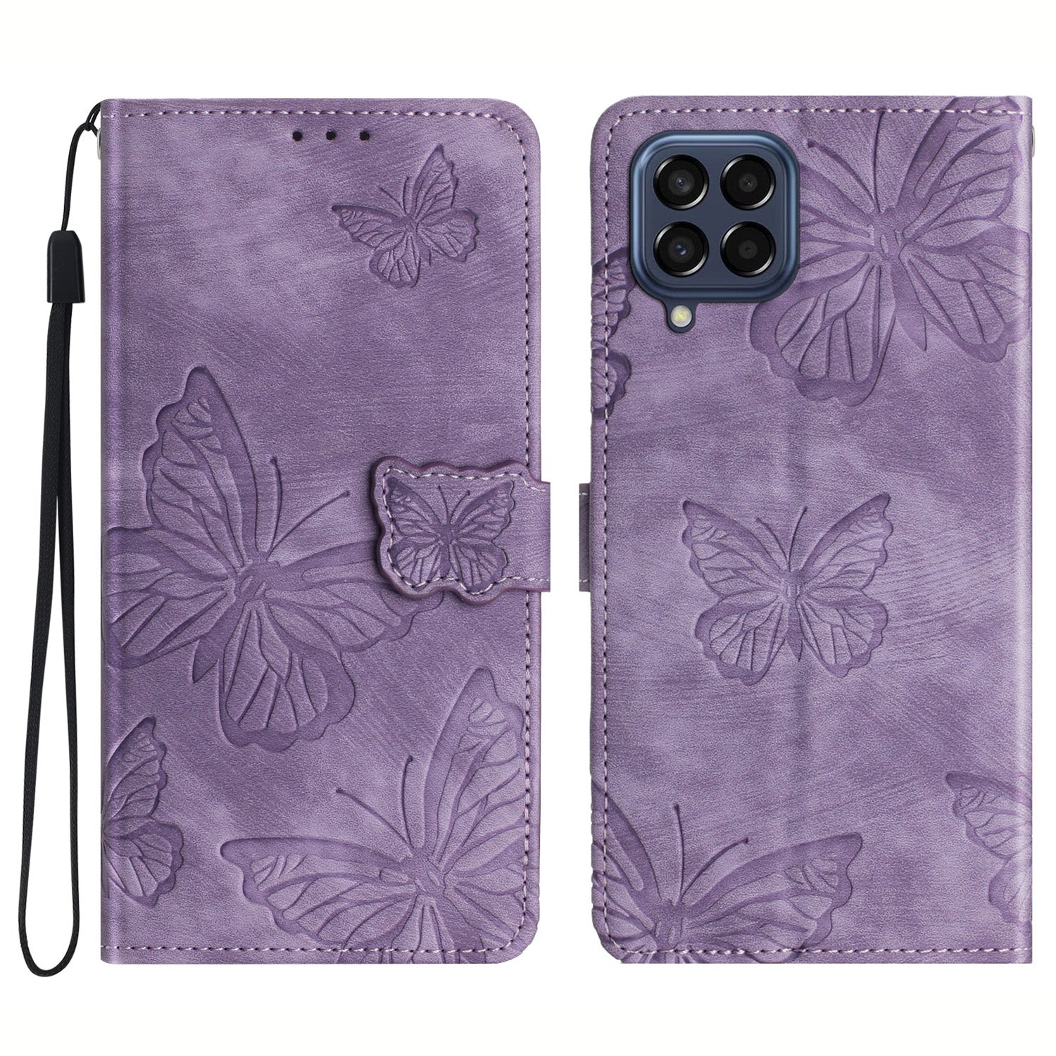 For Samsung Galaxy M53 5G Stand Case, PU Leather Wallet Butterfly Imprinted Skin-touch Phone Cover