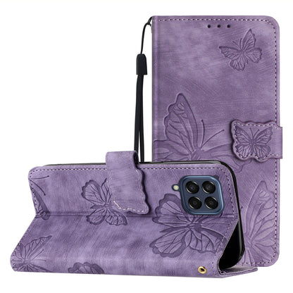 For Samsung Galaxy M53 5G Stand Case, PU Leather Wallet Butterfly Imprinted Skin-touch Phone Cover