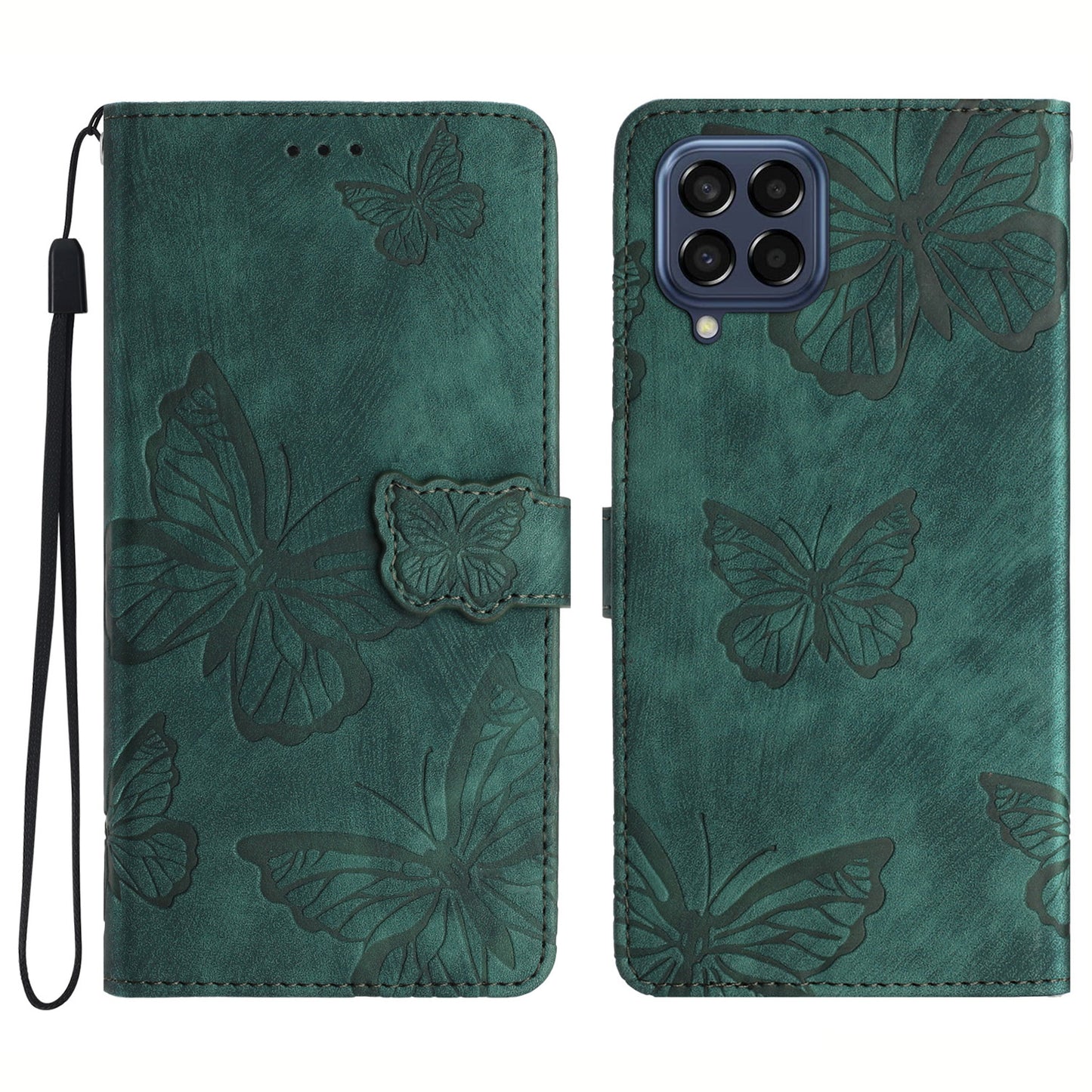 For Samsung Galaxy M53 5G Stand Case, PU Leather Wallet Butterfly Imprinted Skin-touch Phone Cover