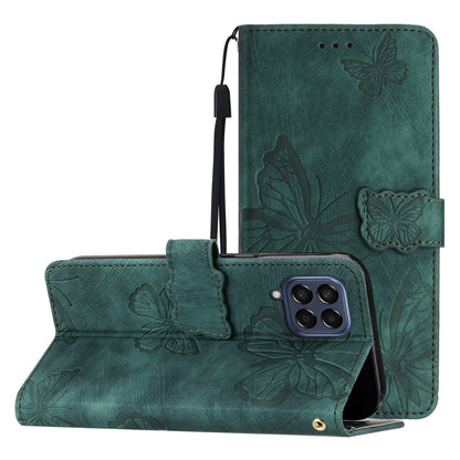 For Samsung Galaxy M53 5G Stand Case, PU Leather Wallet Butterfly Imprinted Skin-touch Phone Cover