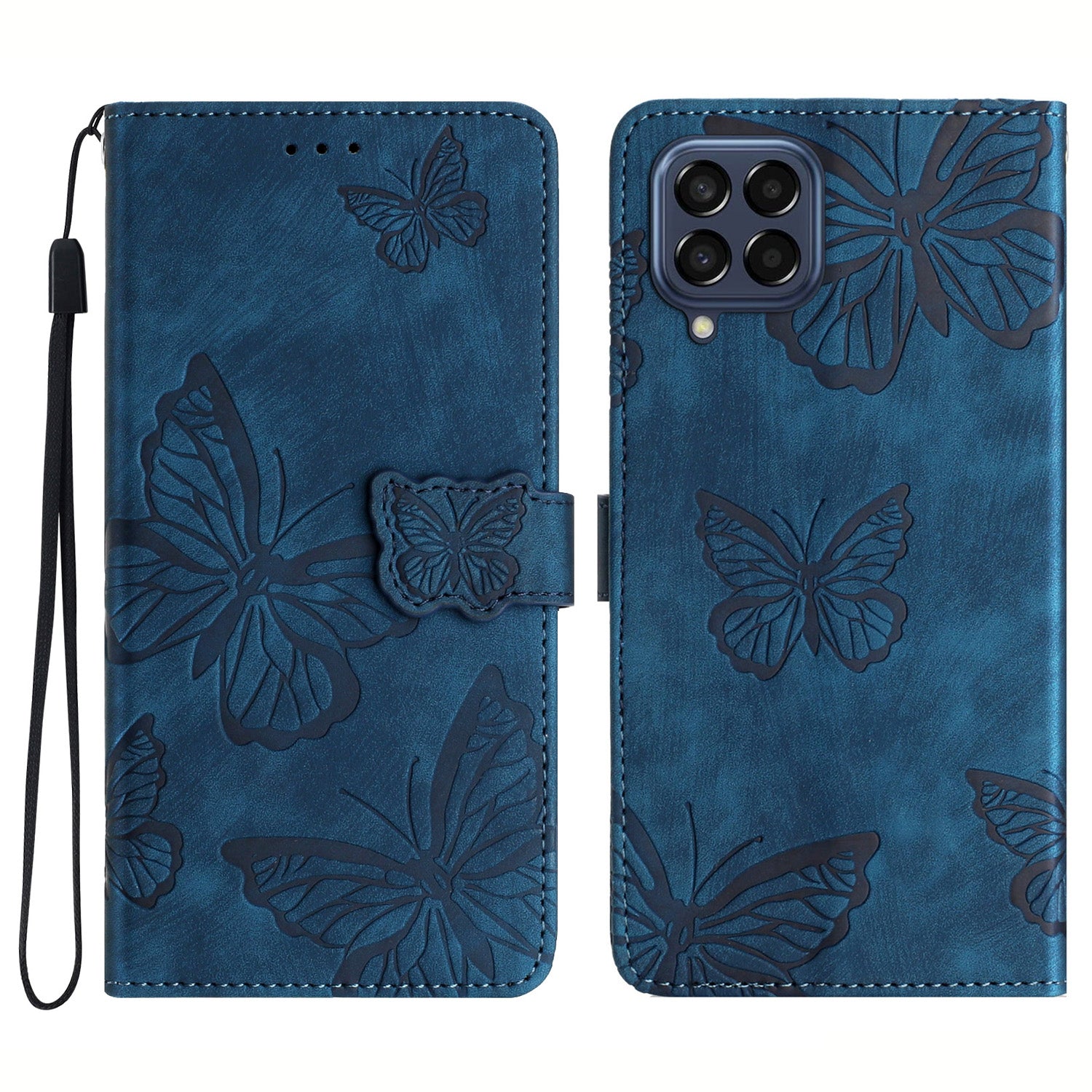 For Samsung Galaxy M53 5G Stand Case, PU Leather Wallet Butterfly Imprinted Skin-touch Phone Cover