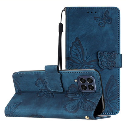 For Samsung Galaxy M53 5G Stand Case, PU Leather Wallet Butterfly Imprinted Skin-touch Phone Cover