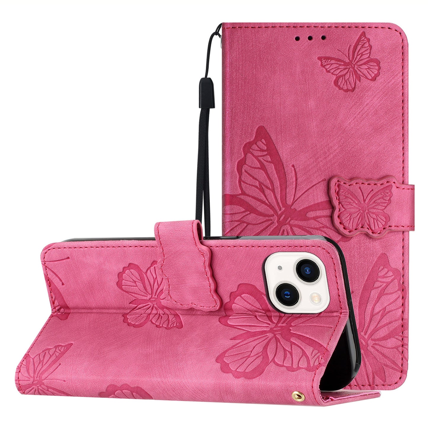 For iPhone 14 Plus Foldable Stand PU Leather Wallet Case Butterfly Imprinted Skin-touch Phone Cover