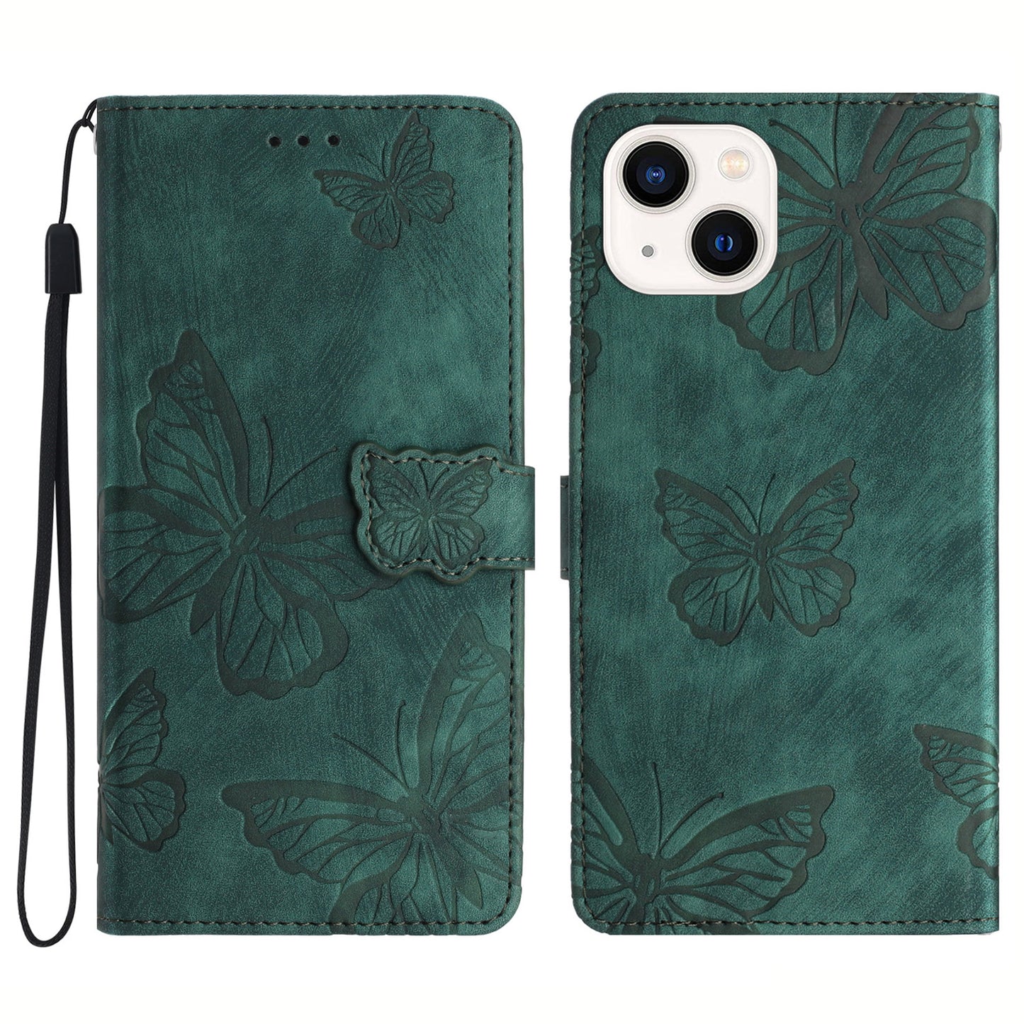 For iPhone 14 Plus Foldable Stand PU Leather Wallet Case Butterfly Imprinted Skin-touch Phone Cover
