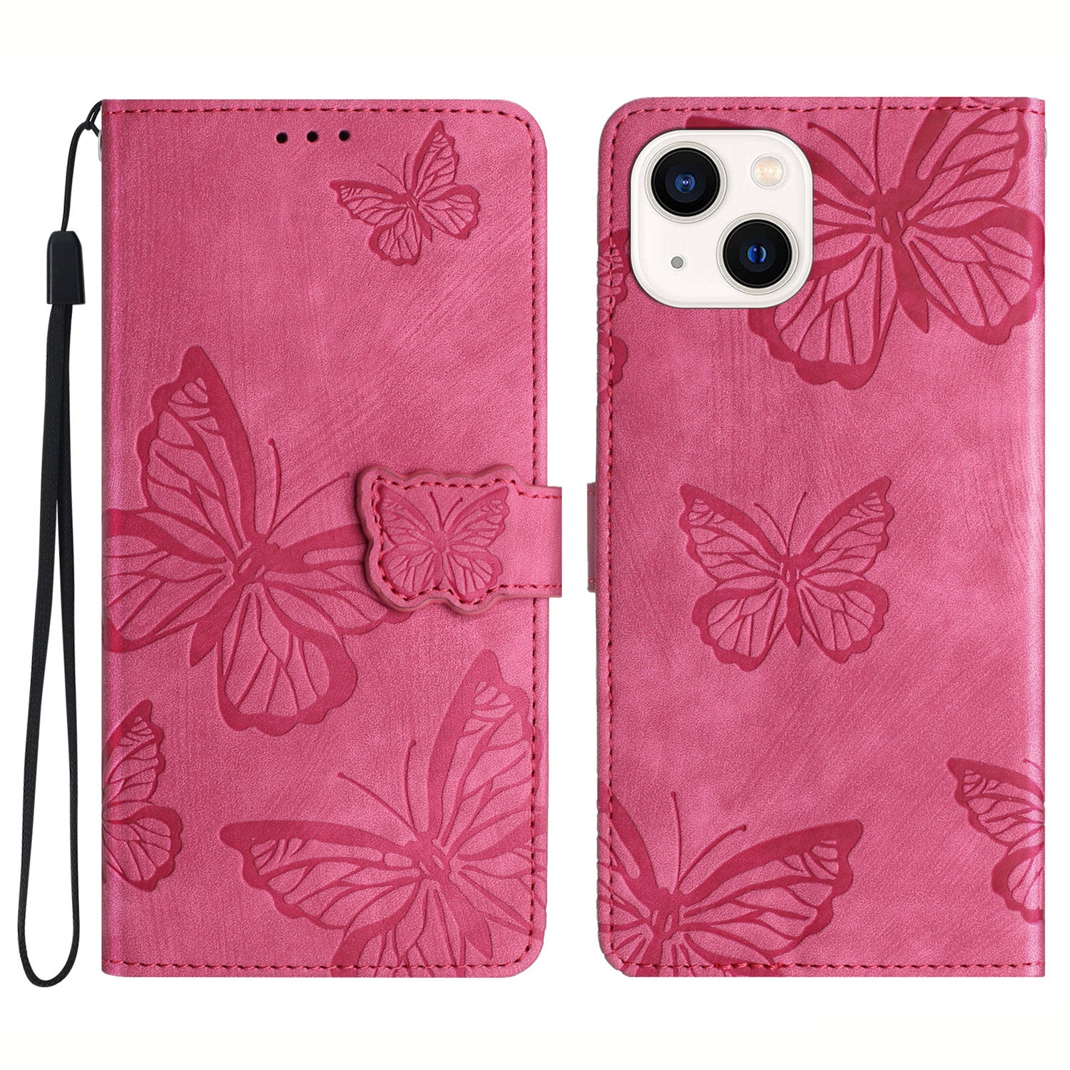 For iPhone 14 PU Leather Flip Case Anti-drop Stand Wallet Butterfly Imprinted Skin-touch Phone Cover
