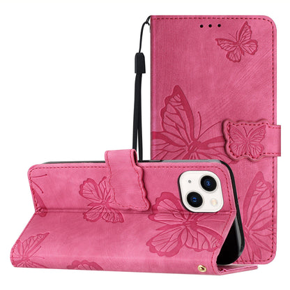 For iPhone 14 PU Leather Flip Case Anti-drop Stand Wallet Butterfly Imprinted Skin-touch Phone Cover