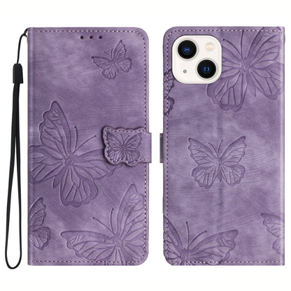 For iPhone 14 PU Leather Flip Case Anti-drop Stand Wallet Butterfly Imprinted Skin-touch Phone Cover