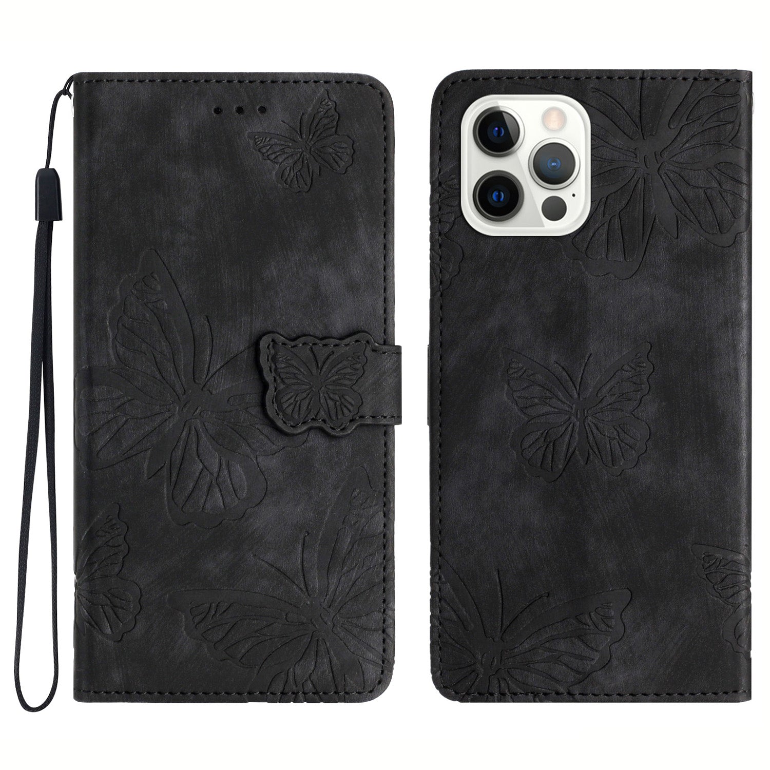 Skin-touch Phone Cover for iPhone 13 Pro Max 6.7 inch PU Leather Stand Wallet Butterfly Imprinted Case