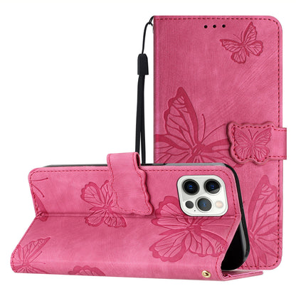 Skin-touch Phone Cover for iPhone 13 Pro Max 6.7 inch PU Leather Stand Wallet Butterfly Imprinted Case