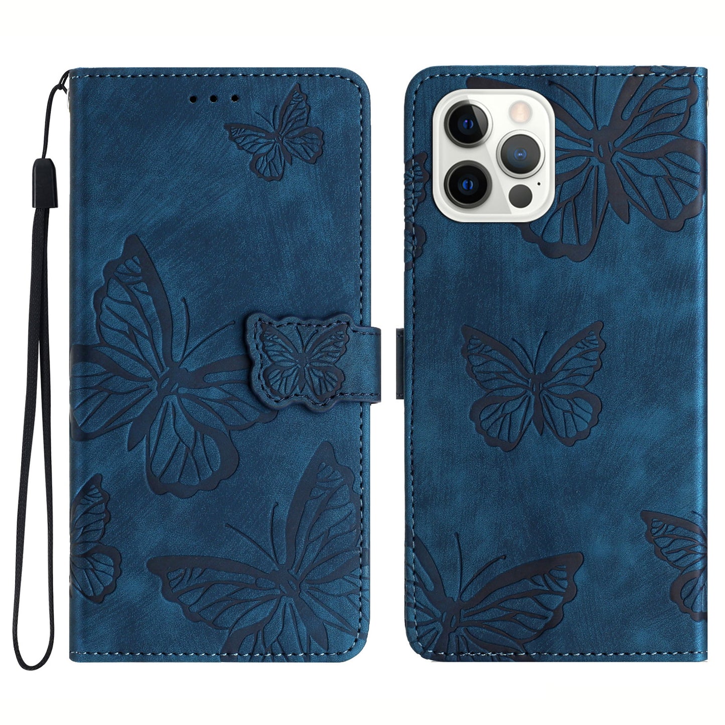 Skin-touch Phone Cover for iPhone 13 Pro Max 6.7 inch PU Leather Stand Wallet Butterfly Imprinted Case