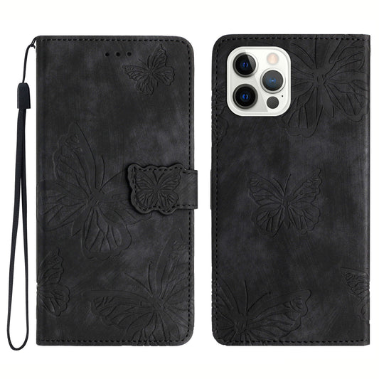 Shockproof Case for iPhone 14 Pro Max PU Leather Stand Wallet Butterfly Imprinted Skin-touch Phone Cover