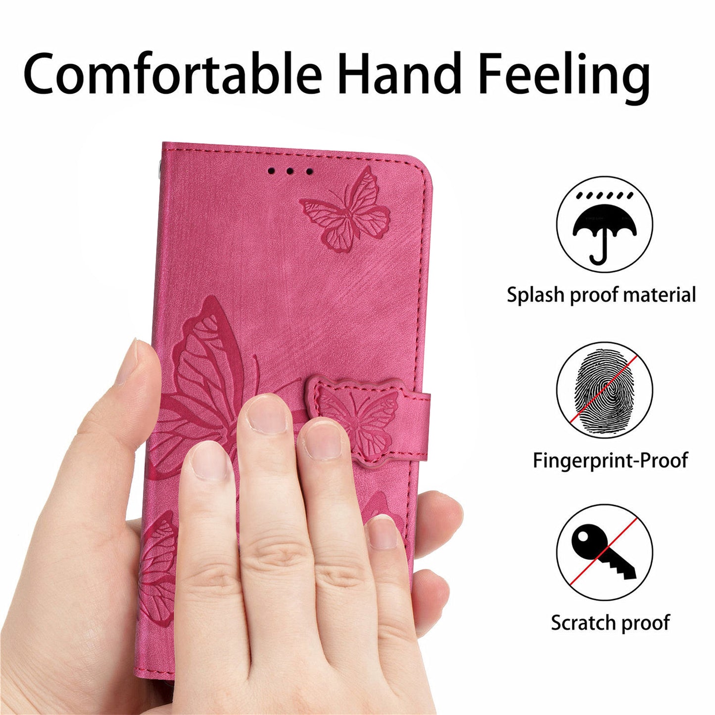 Shockproof Case for iPhone 14 Pro Max PU Leather Stand Wallet Butterfly Imprinted Skin-touch Phone Cover