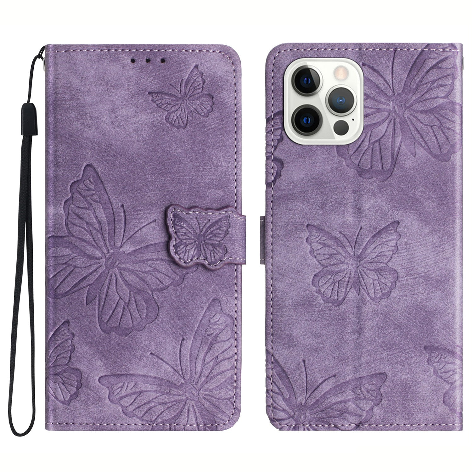 Shockproof Case for iPhone 14 Pro Max PU Leather Stand Wallet Butterfly Imprinted Skin-touch Phone Cover