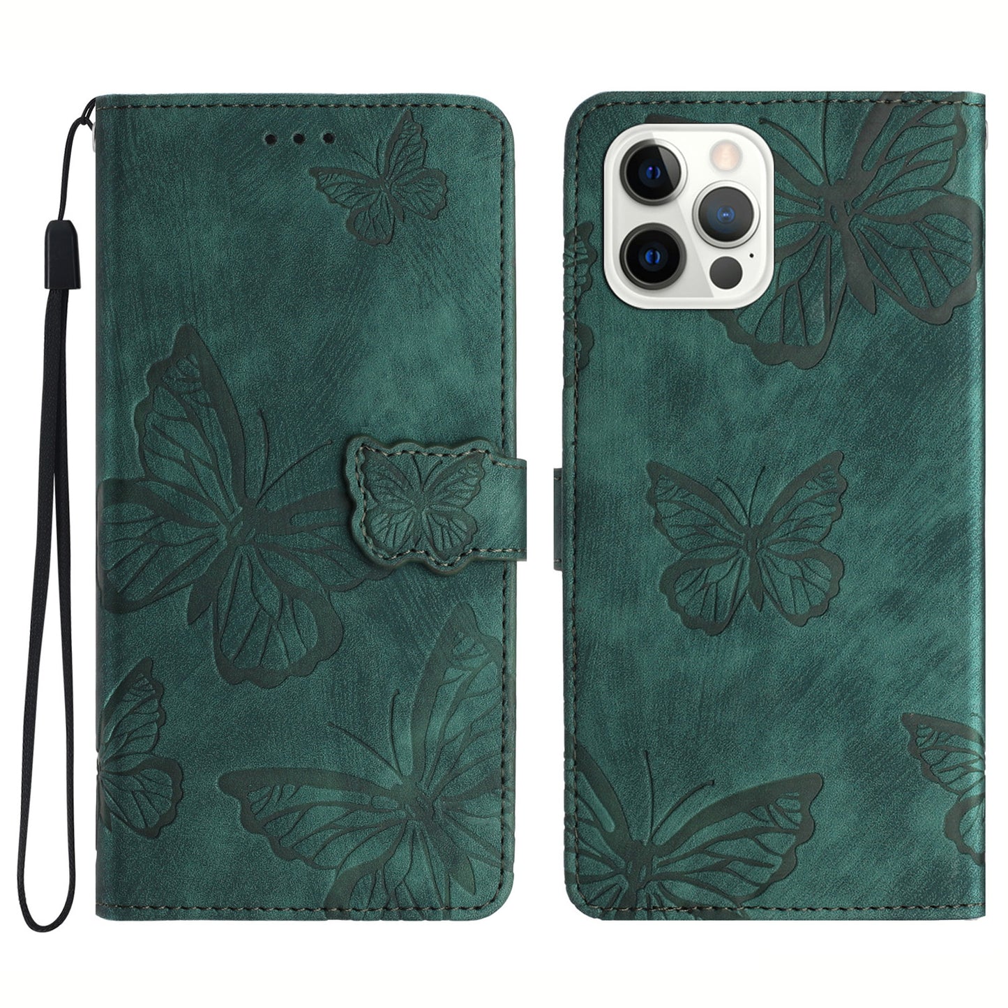 Shockproof Case for iPhone 14 Pro Max PU Leather Stand Wallet Butterfly Imprinted Skin-touch Phone Cover