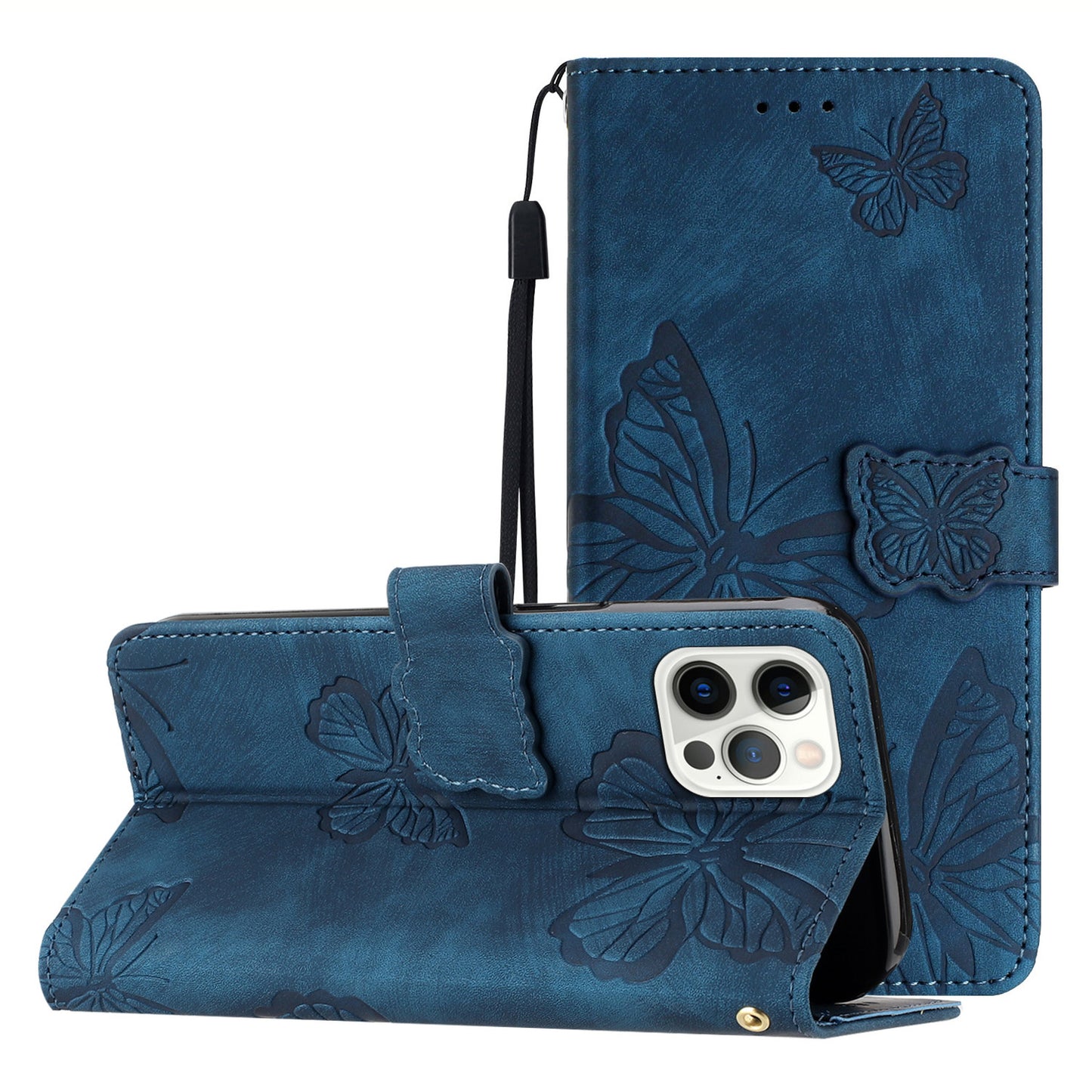 Shockproof Case for iPhone 14 Pro Max PU Leather Stand Wallet Butterfly Imprinted Skin-touch Phone Cover