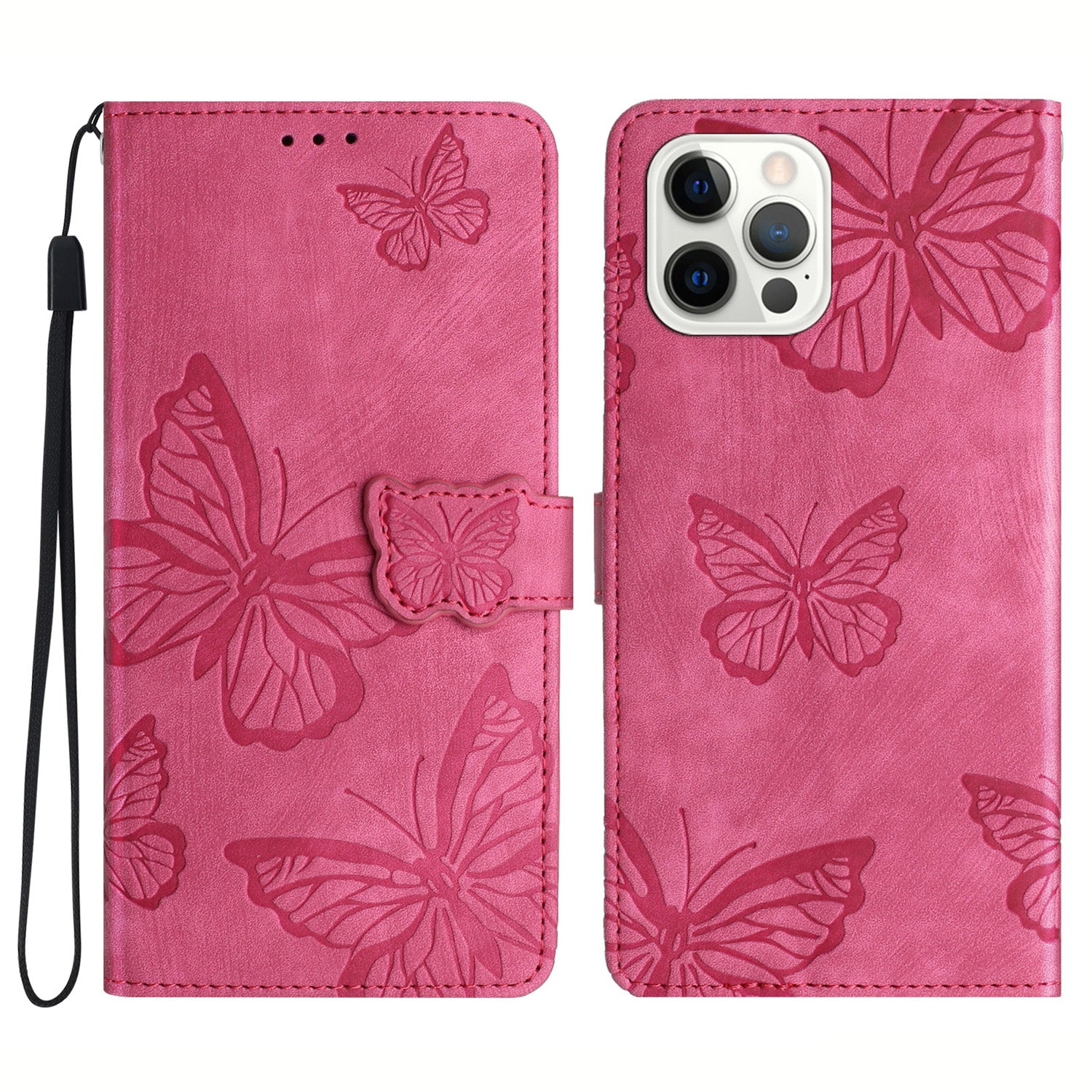 For iPhone 13 Pro 6.1 inch PU Leather Butterfly Imprinted Stand Wallet Case Skin-touch Phone Cover