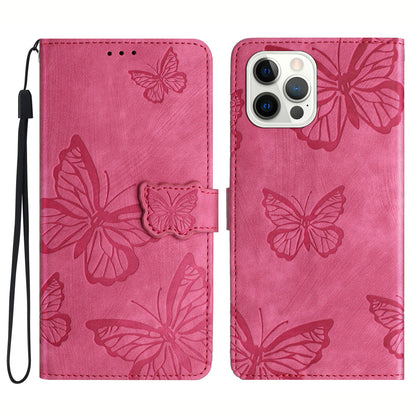 For iPhone 13 Pro 6.1 inch PU Leather Butterfly Imprinted Stand Wallet Case Skin-touch Phone Cover