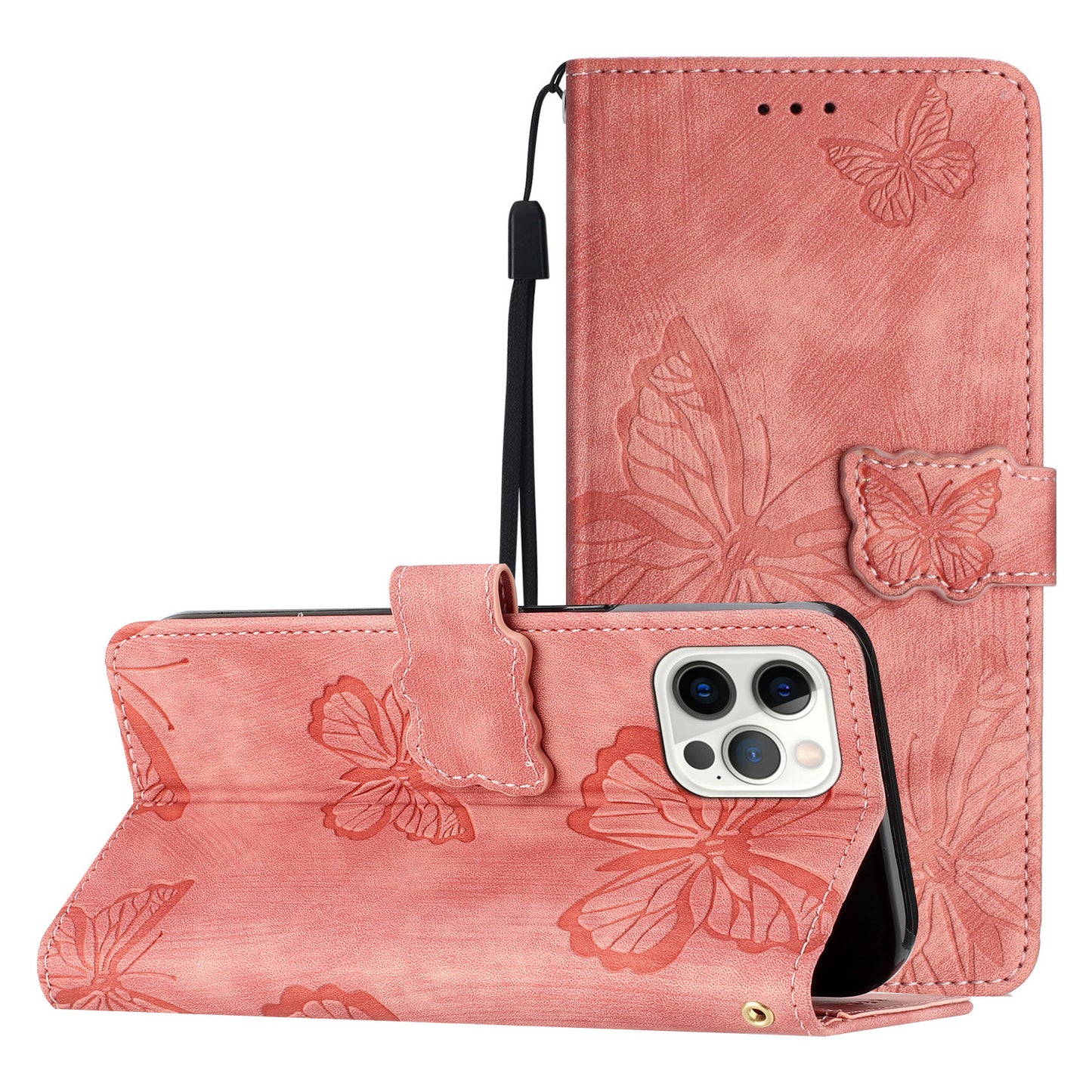 For iPhone 13 Pro 6.1 inch PU Leather Butterfly Imprinted Stand Wallet Case Skin-touch Phone Cover