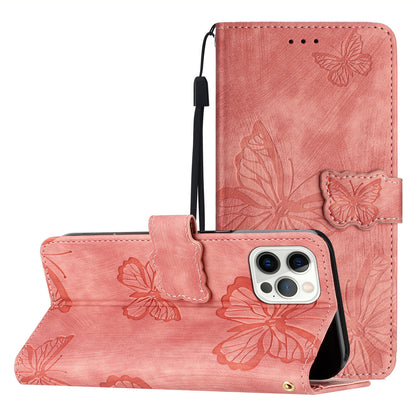 For iPhone 13 Pro 6.1 inch PU Leather Butterfly Imprinted Stand Wallet Case Skin-touch Phone Cover