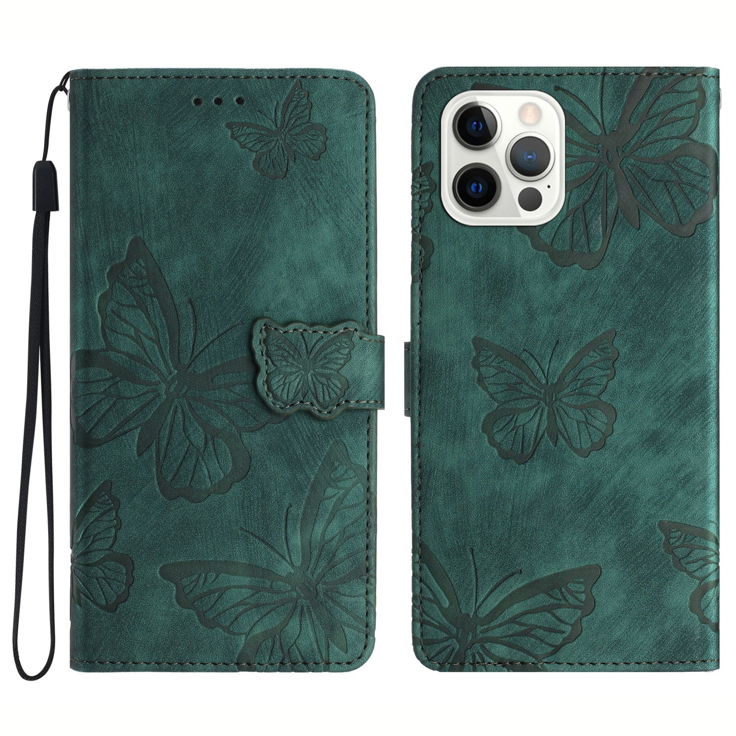 For iPhone 13 Pro 6.1 inch PU Leather Butterfly Imprinted Stand Wallet Case Skin-touch Phone Cover