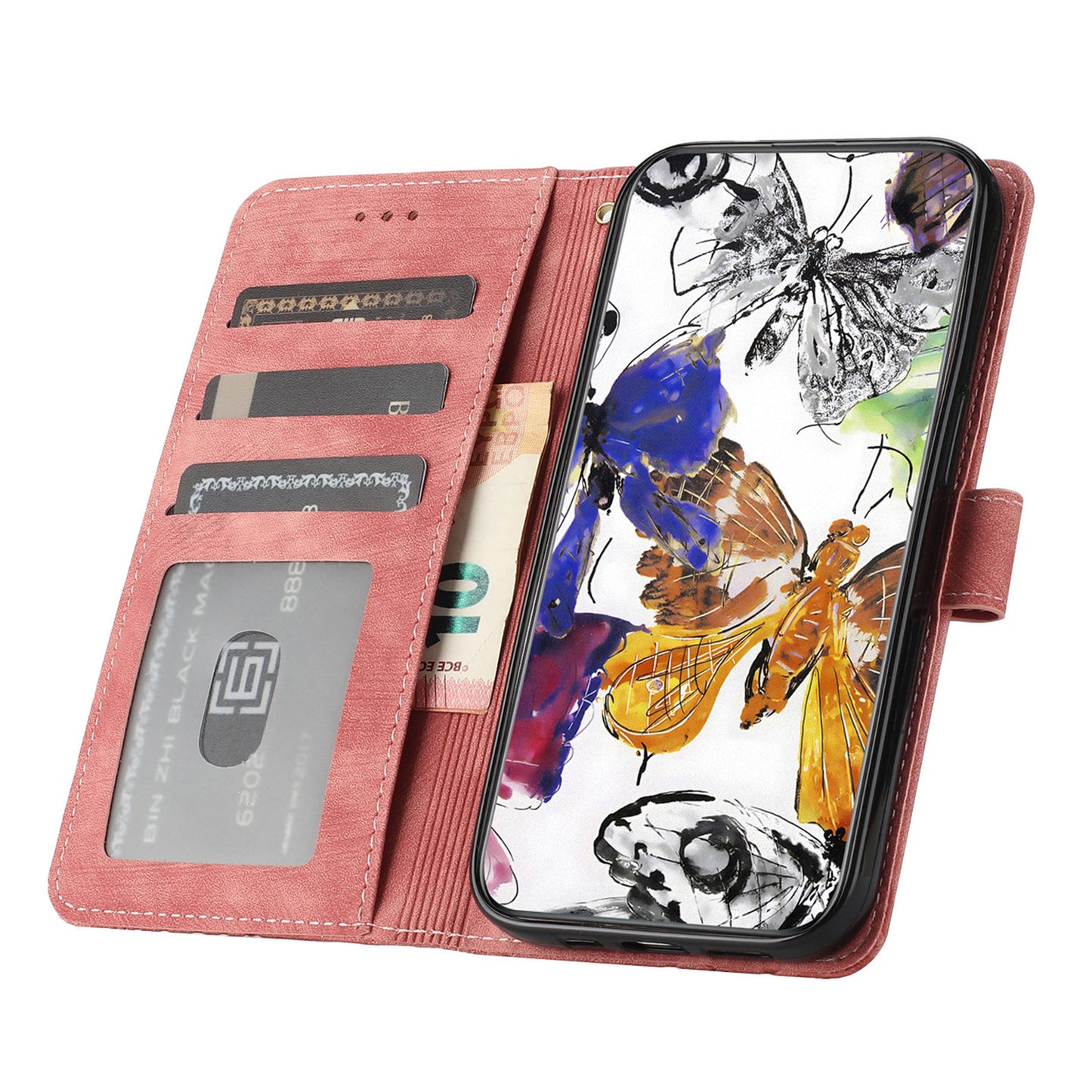 PU Leather Shell for iPhone 13 mini 5.4 inch Stand Wallet Case Butterfly Imprinted Skin-touch Phone Cover