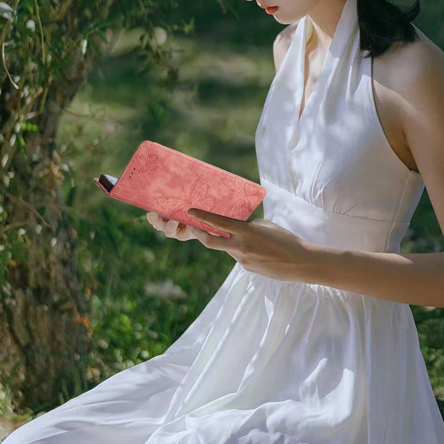 PU Leather Shell for iPhone 13 mini 5.4 inch Stand Wallet Case Butterfly Imprinted Skin-touch Phone Cover