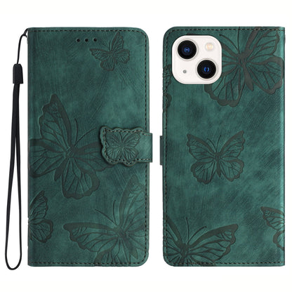 PU Leather Shell for iPhone 13 mini 5.4 inch Stand Wallet Case Butterfly Imprinted Skin-touch Phone Cover