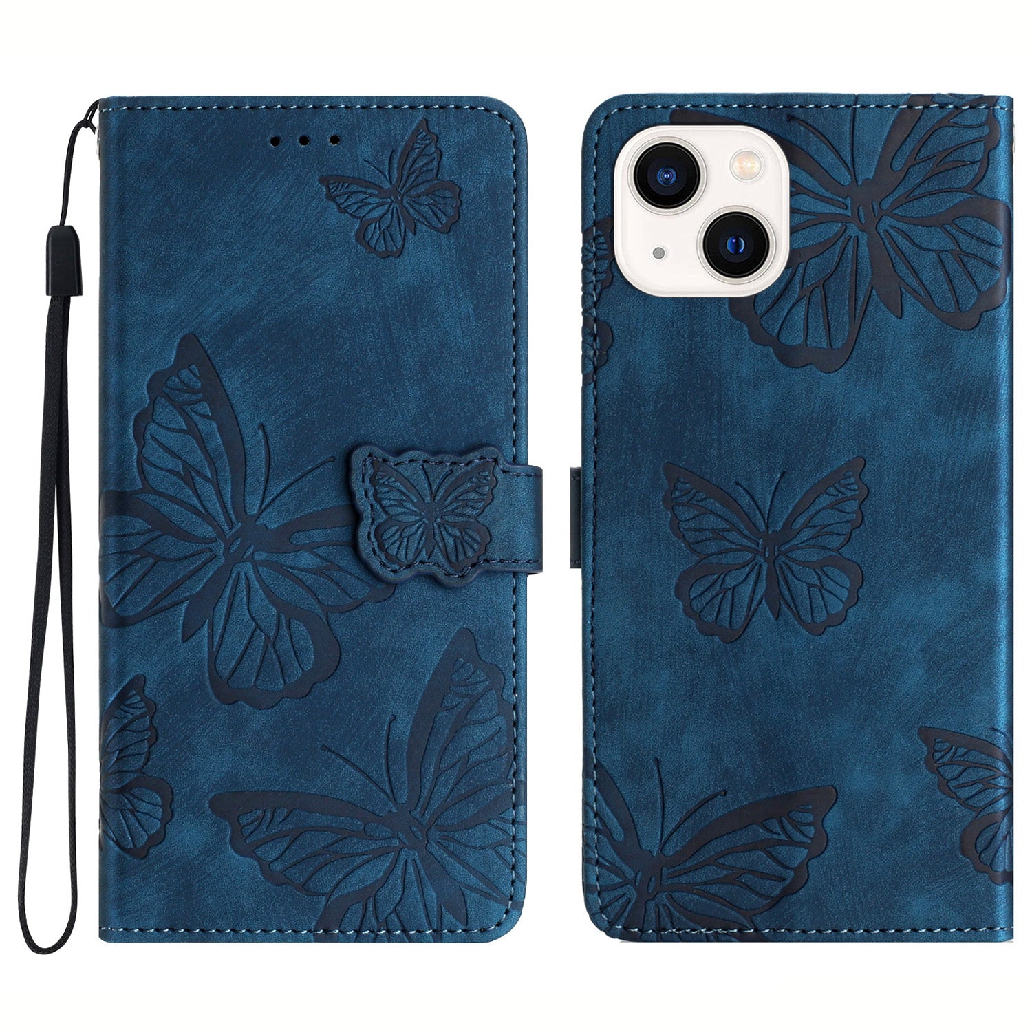 PU Leather Shell for iPhone 13 mini 5.4 inch Stand Wallet Case Butterfly Imprinted Skin-touch Phone Cover