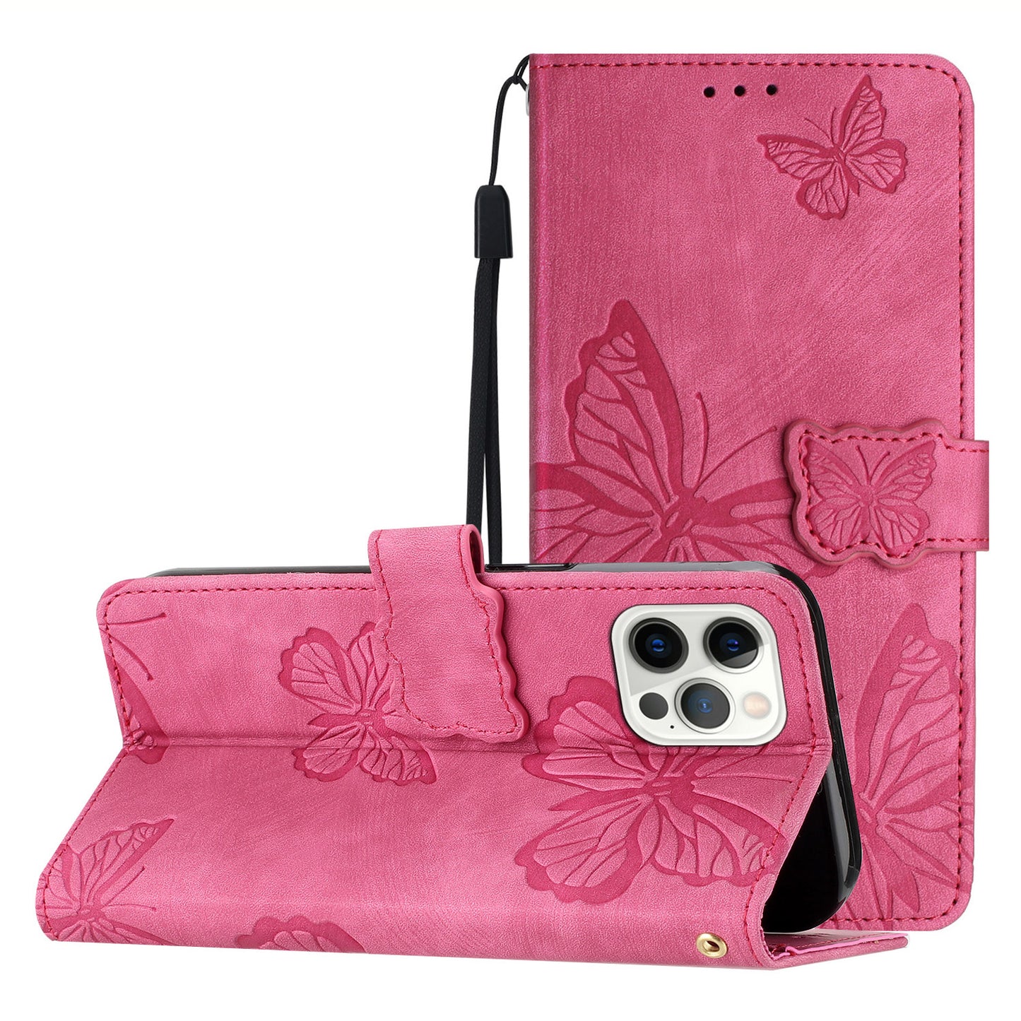 Stand Wallet Case for iPhone 14 Pro PU Leather Butterfly Imprinted Skin-touch Phone Cover