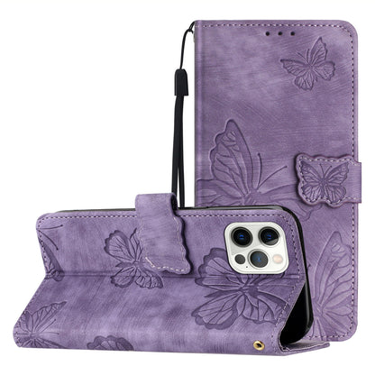 Stand Wallet Case for iPhone 14 Pro PU Leather Butterfly Imprinted Skin-touch Phone Cover